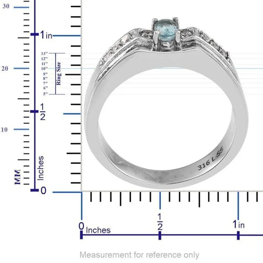 Madagascar Paraiba Apatite Simulated Diamond Stainless Steel Ring Size 14
